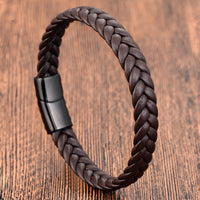 Black Leather Cord Cowhide Double-layer Stainless Steel