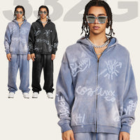 Retro High-grade Graffiti Long-sleeved Knitted Cardigan