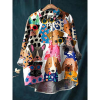 Womens European And American-style Retro Digital-print Animal Shirt