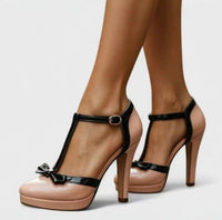 New Patent Leather Trim Bow High Heels