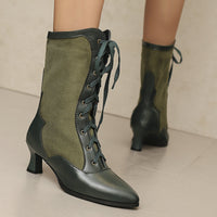 Pointed-toe High-heeled Color-block Womens Over-the-knee Boots With Front Lacing