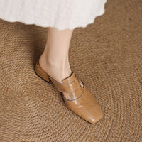 Retro Closed Toe Half Slippers Women's Summer Low Heel Thick Heel Rear Empty Sandals