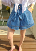 Vintage High Waist Single Breasted Wide Leg Denim Shorts