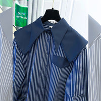 Retro Striped Fake Two-Piece Plus-Size Shirt For Women