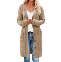 Knitted Long Cable-Knit Sweater Womens Loose Cardigan Coat