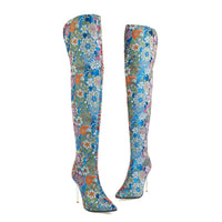 Autumn Winter Pointed-toe Embroidered Stiletto Back Zip Over-the-knee Boots