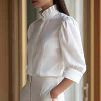 Minimalist Figure-flattering Versatile Stand-collar Blouse For Women