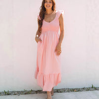 Womens Fashion Pleated V-Neck Short-Sleeve Dress