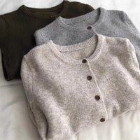 Retro Crew Neck Knitted Cardigan For Women