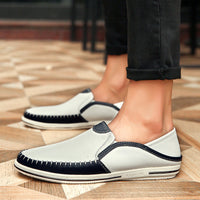 Handmade Stitching Pumps Men's New Summer Top Layer Cowhide Men's Shoes Breathable Men's Casual Leather Shoes Gommino One Piece