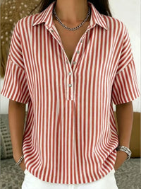 Women's Fashion Casual Striped Short-Sleeve Shirt With Lapel Collar