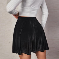 Golden Velvet Flared Skirt Solid Color Women