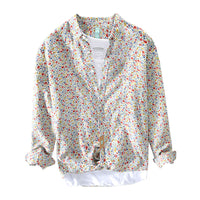 Men's Casual Long-sleeved Floral Linen Shirt Coat