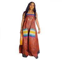 Printed Contrast Color Oversized Wide Leg Suspender Jumpsuit