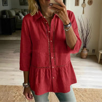 Patchwork Floral Woven Ribbon Cotton-Linen Shirt