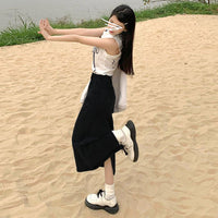 High-waisted Slit Denim Skirt A-line Midi Skirt