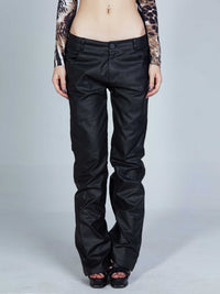 Women's Pure Black Versatile Leather Pants