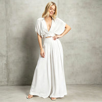 V-neck Solid-color Casual Cardigan Loose-fitting Set