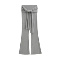 High-waisted Pleated Lace-up Casual Flared Trousers