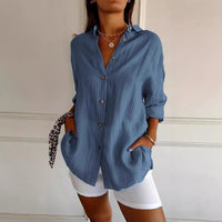 Women's Single-breasted Pleated Lapel Shirt