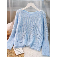 Women's Sweater Pullover Loose Autumn Clothing Retro Twist Hollow Top Short