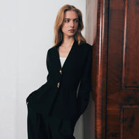Metal Button Cardigan V-neck Long Sleeve Slit Sweater Women