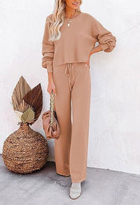 Casual Solid Color Long-sleeved Trousers Two-piece Set
