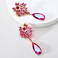 Floral Crystal Teardrop Dangle Earrings Statement Rhinestone Drop Jewelry For Women Party Wedding Bridal Prom