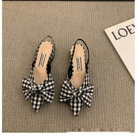 French-style Pointed-toe Bow-embellished Closed-toe Sandals For Women
