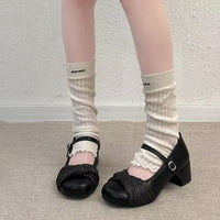 Women's Woven Mary Jane Shoes, 2026 New Gentle Style, French Buckle Strap, Block Heel Pumps, Fairy Elegant High Heels