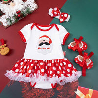 Baby Girl Christmas Party Holiday Clothes Cartoon Old Man Tree Baby's Gown Shoes Hair Accessories 3-piece Set