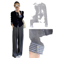 College Retro Style Fake Two-piece Knitted Cardigan Base Women's Sweater Coat