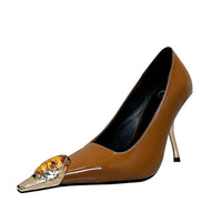 Gem Square Toe Stiletto Heel Hollow High Heel Shoes