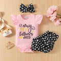 Letter Printed Round Neck Girls' Romper Father's Day Three-piece Suit