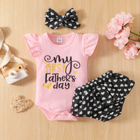 Letter Printed Round Neck Girls' Romper Father's Day Three-piece Suit