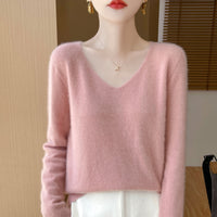 Women's Woolen Sweater V-neck Loose Wool Base Shirt