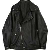 Casual Loose Small Plus Size Black Leather Coat