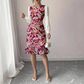 Color-block Lantern-sleeve Waist-cinched Elegant Mermaid Dress