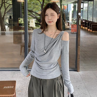 Women's Early Autumn Design Sense Niche Slim Pleated Waist-cinching Base Shirt