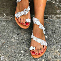 Flat Toe Ring Pearl Flower Sandals