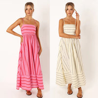 Striped Sleeveless Strap Backless Casual Dress