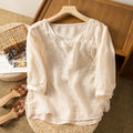 Relaxed Artistic And Retro Three-quarter Sleeves