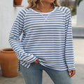 Striped Contrast Color Round Neck Long Sleeve Loose-fitting T-shirt Top