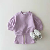 Korean Style Children's Clothing Infant Toddler Spring And Autumn Girls Cotton Suit Baby Candy Color Trendy Children Sweater Pants Two-piece Set