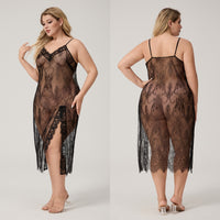 Plus-size Camisole Pajamas For Women Summer Satin Sexy Lace Maxi Nightgown And Loungewear
