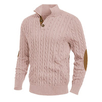 Slim-fit Buttoned Turtleneck Suede Stitching Sweater