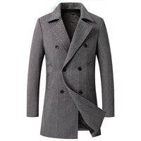 Men's Check Pattern Mid Length Woolen Coat