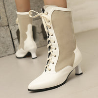 Pointed-toe High-heeled Color-block Womens Over-the-knee Boots With Front Lacing
