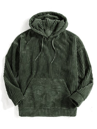 Men's Sweater Thick Corduroy Long Sleeve Solid Color Kangaroo Pocket Hanging Shoulder Hoodie