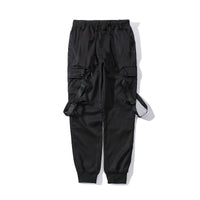 Black Functional Overalls Men's Skinny Multi-pocket